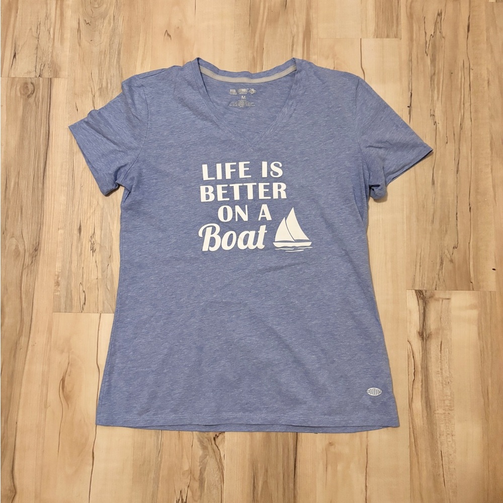 Reel Legends Heather Blue Life Is Better On A Boat Tshirt